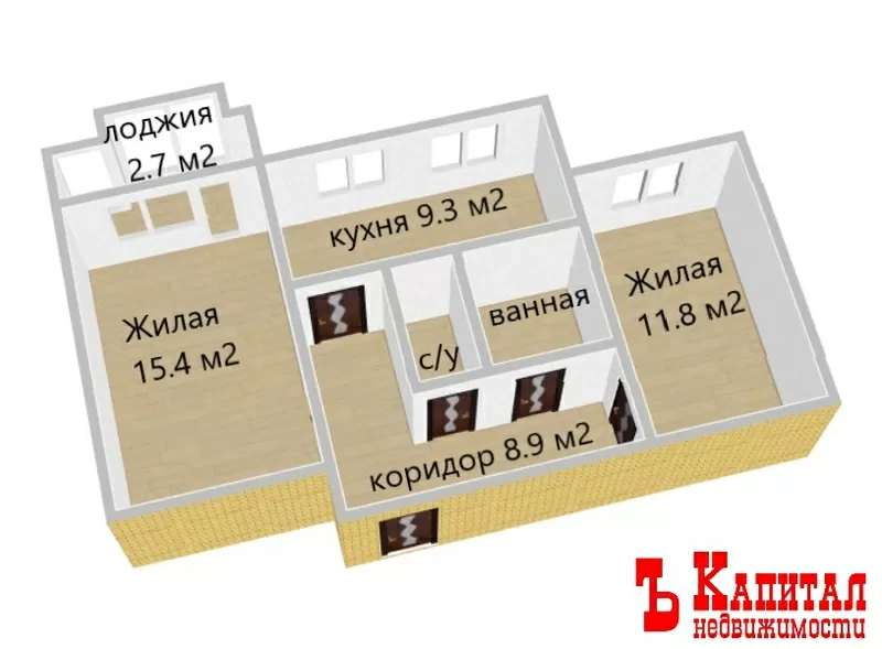 2-х комнатная квартира 50.4м2  9